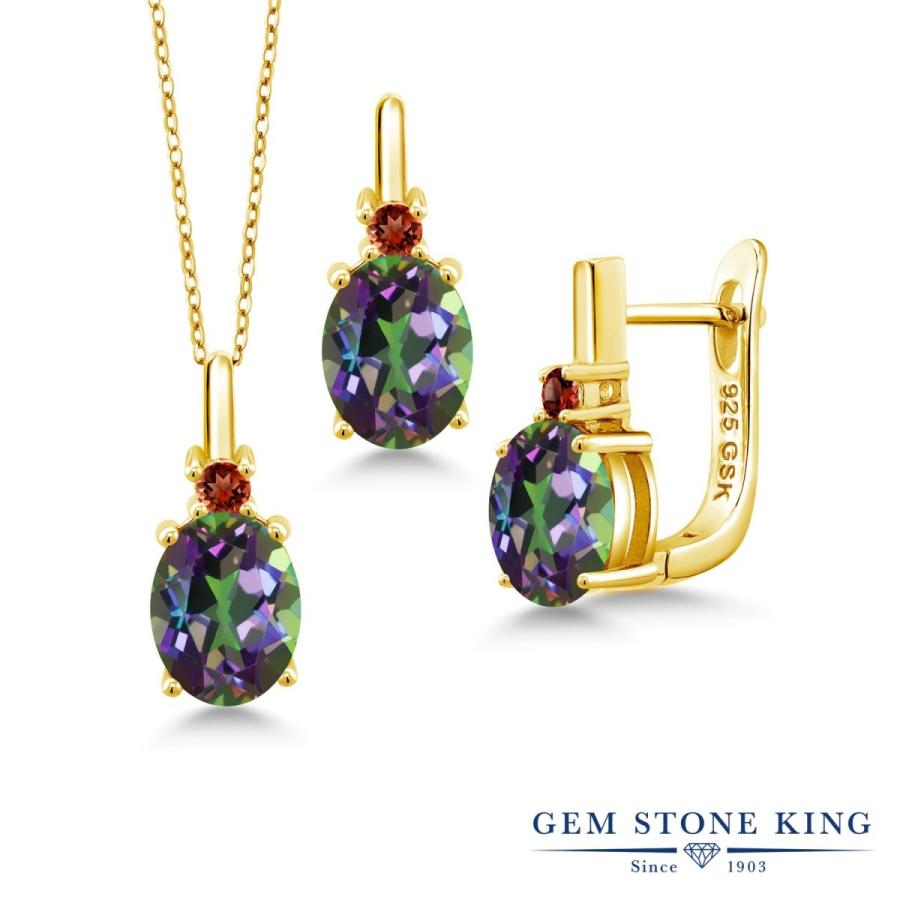 天然 ミスティック トパーズ ネックレス ピアス セット レディース イエローゴールド 加工 天然石 お守り