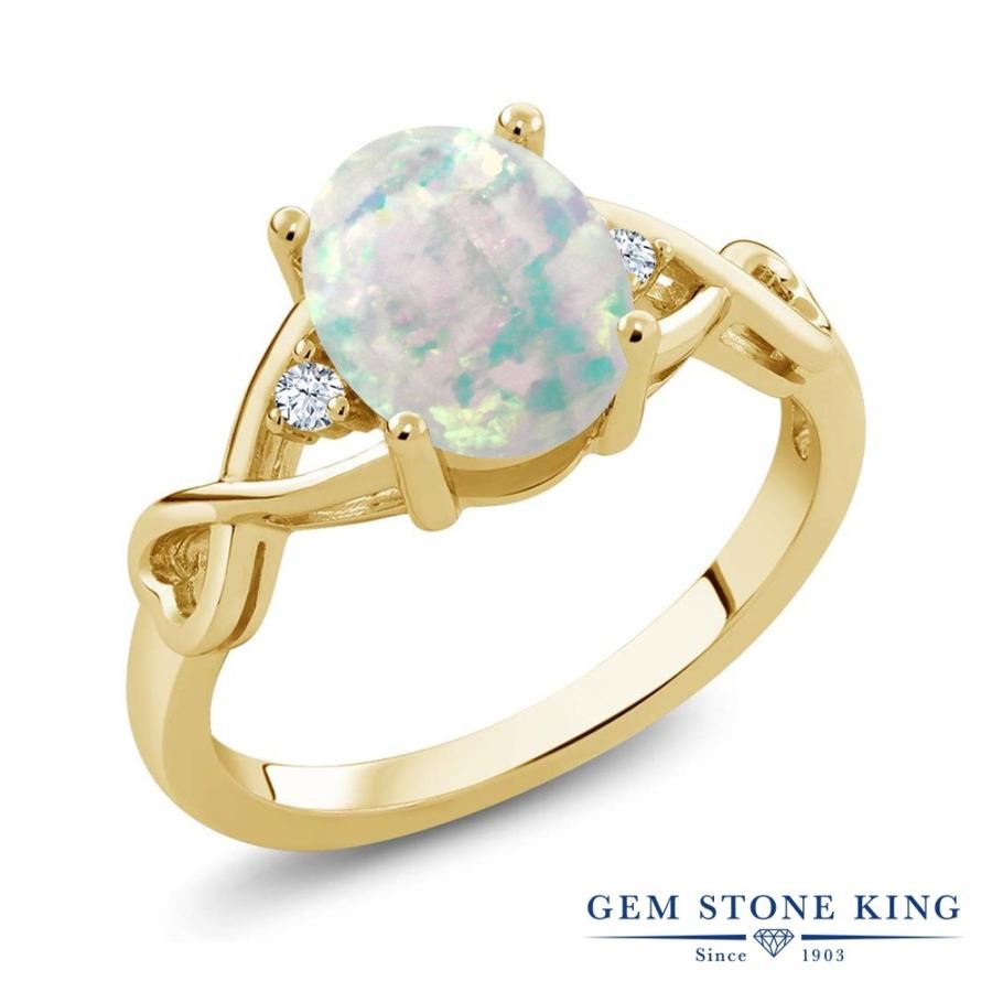 シミュレイテッド ホワイトオパール リング レディース 指輪 イエローゴールド 加工 10月 誕生石 お守り 誕生日プレゼント 女性 ブランド