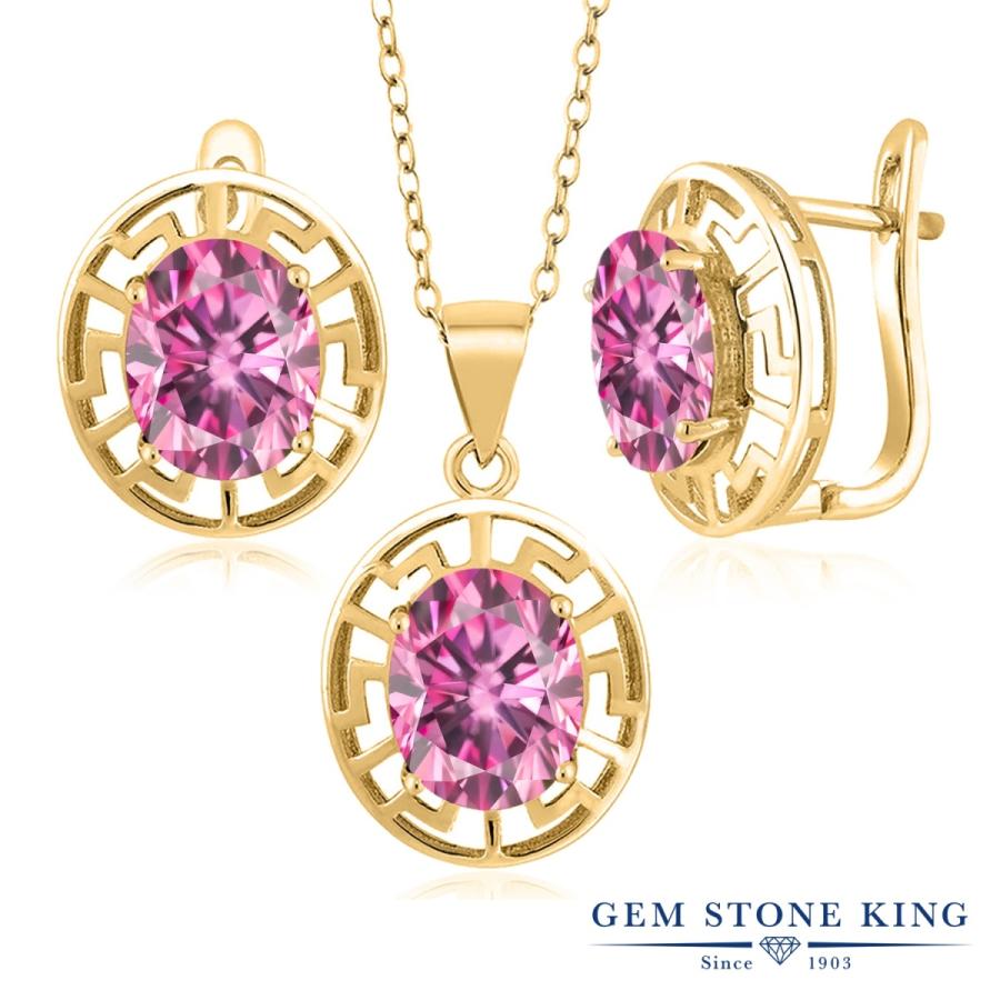 ピンク モアサナイト ネックレス ピアス セット レディース イエローゴールド 加工 プレゼント 女性 フープ