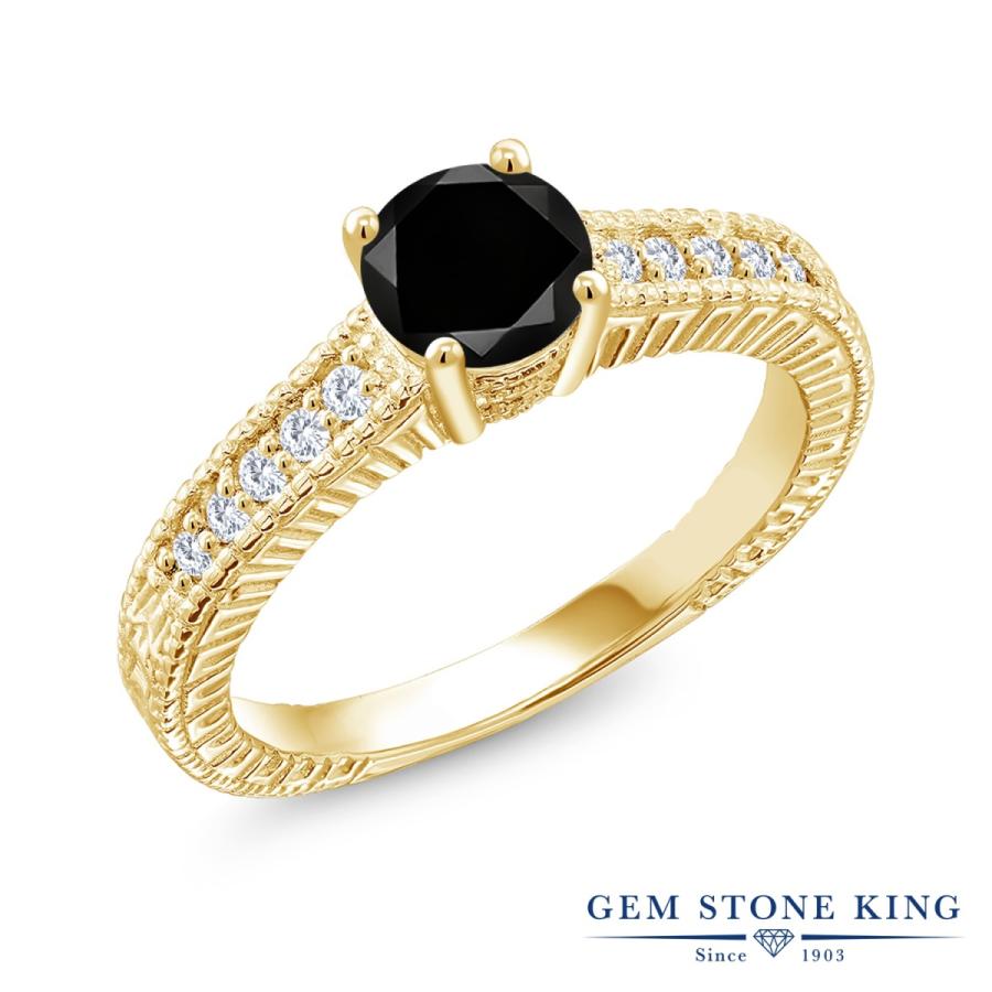 指輪 ファッション レディース リング 天然 ブラックダイヤモンド イエローゴールド 加工 天然石 天然 加工 4月 誕生石