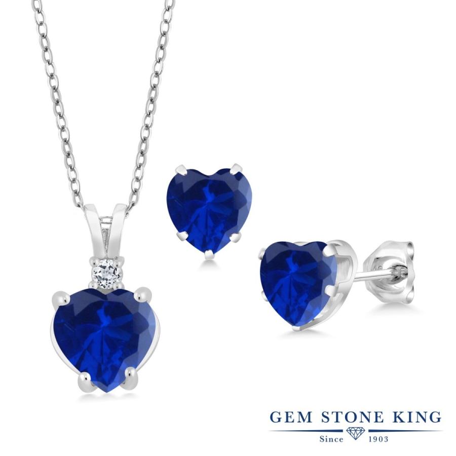 シンセティック サファイア ネックレス ピアス セット レディース 9月 誕生石 お守り 誕生日プレゼント 女性