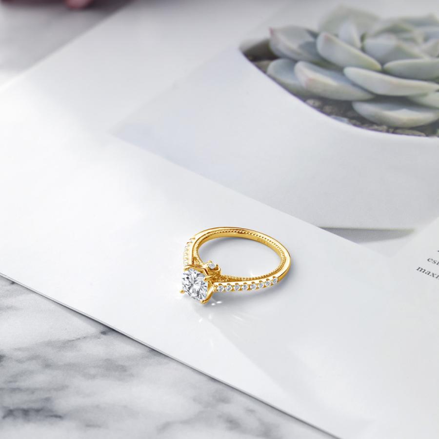 指輪 レディース リング モアサナイト イエローゴールド 加工 プレゼント 女性 ブランド モアサナイト Gem Stone King 6mm 5mm