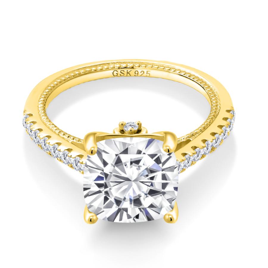 指輪 レディース リング モアサナイト イエローゴールド 加工 プレゼント 女性 ブランド モアサナイト Gem Stone King 10mm 5mm