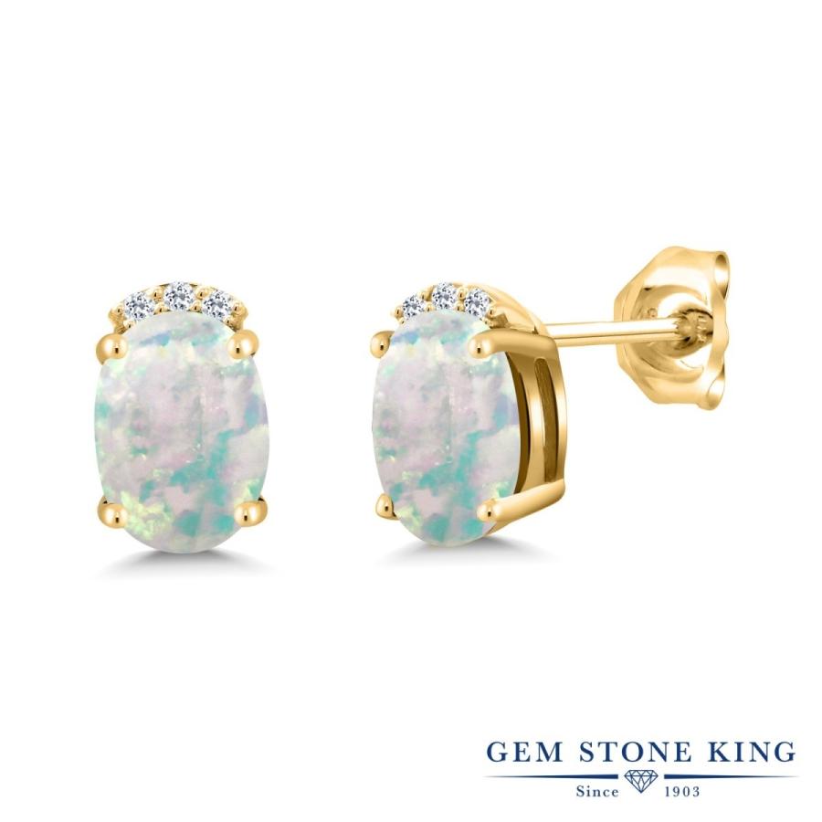 シミュレイテッド ホワイトオパール ピアス レディース イエローゴールド 加工 10月 誕生石 お守り 誕生日プレゼント 女性 アレルギー対応 ブランド