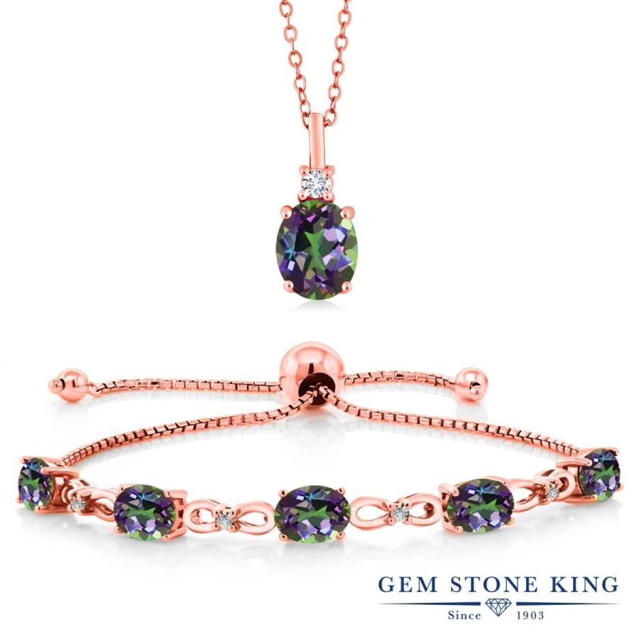 天然 ミスティック トパーズ ネックレス ブレスレット セット レディース ピンクゴールド 加工 天然石 お守り