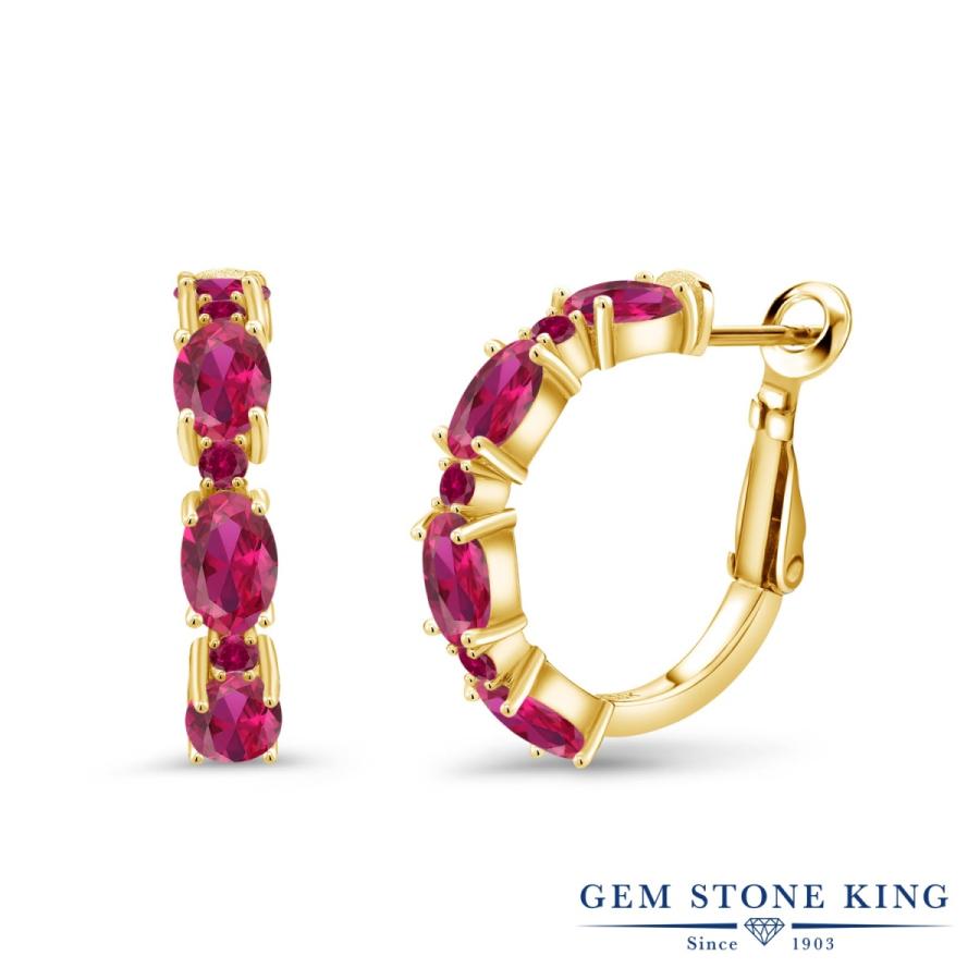 シンセティック ルビー フープピアス レディース イエローゴールド 加工 7月 誕生石 お守り 誕生日プレゼント 女性 アレルギー対応 ブランド