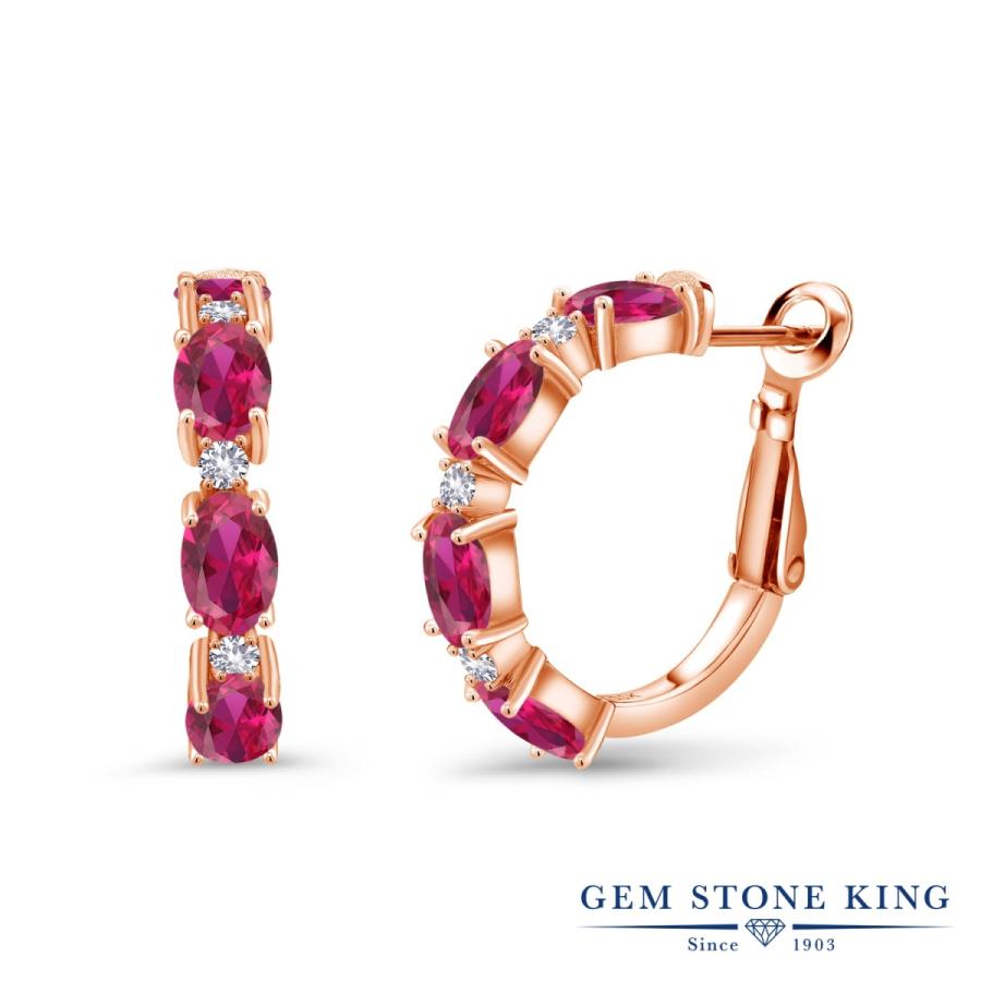 シンセティック ルビー フープピアス レディース ピンクゴールド 加工 7月 誕生石 お守り 誕生日プレゼント 女性 アレルギー対応 ブランド