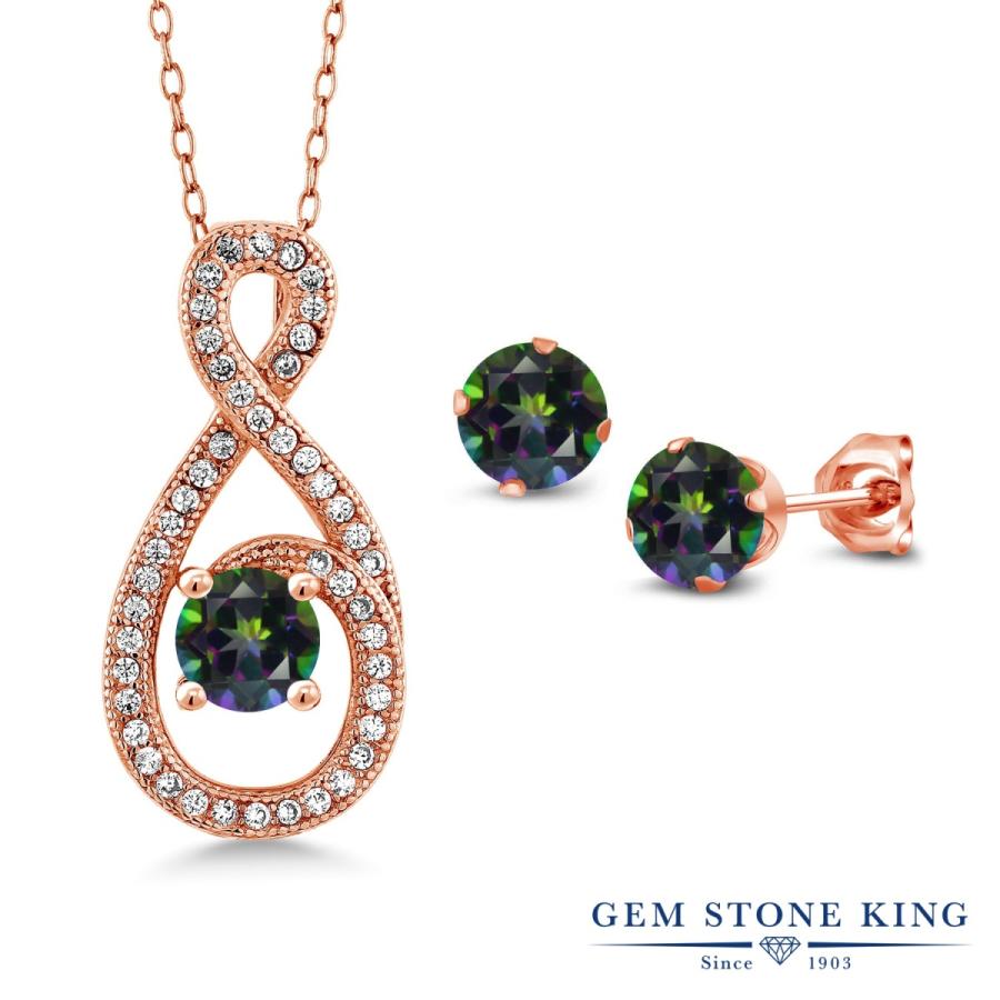 天然 ミスティック トパーズ ネックレス ピアス セット レディース ピンクゴールド 加工 天然石 お守り