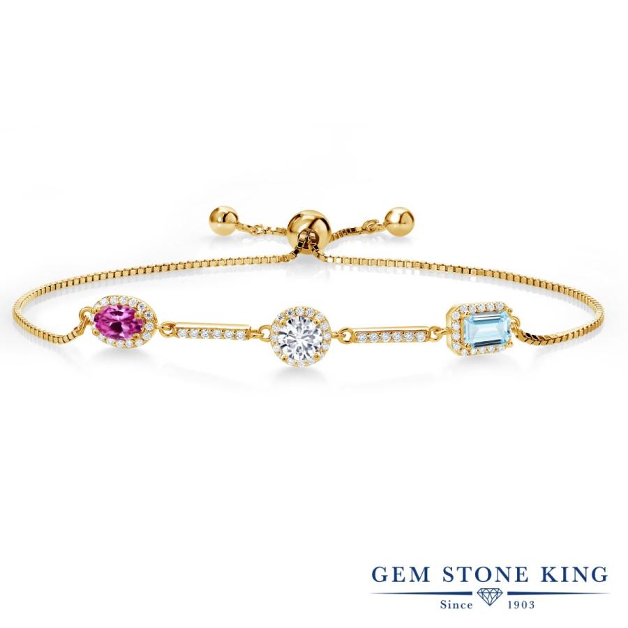 シンセティック ピンクサファイア ブレスレット レディース イエローゴールド 加工 9月 誕生石 お守り 誕生日プレゼント 女性 40代 50代 ブランド