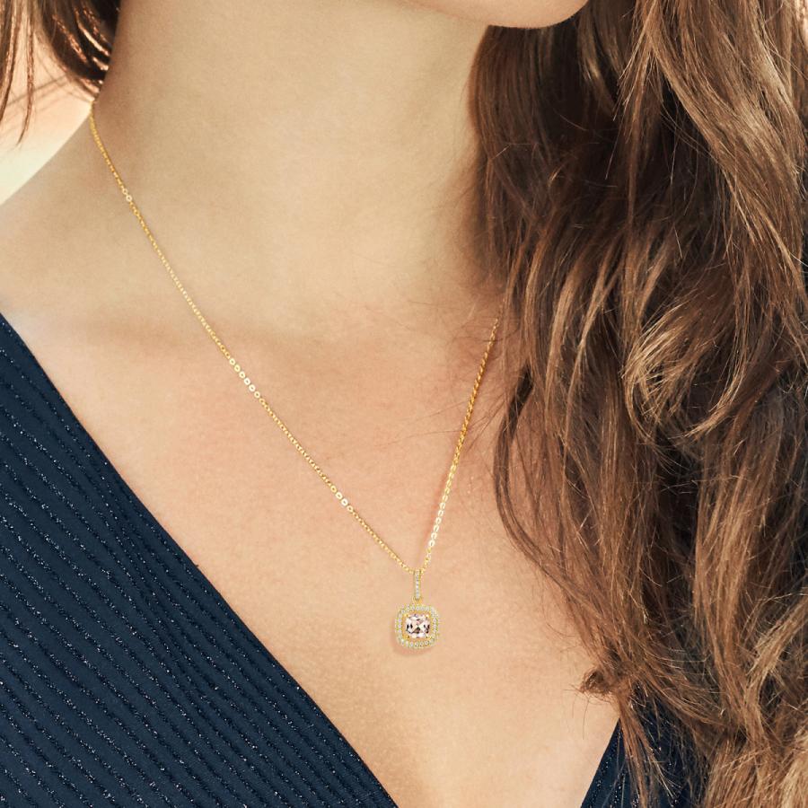 天然 モルガナイト ネックレス レディース イエローゴールド 加工 天然石 4月 誕生石 ブランド 6mm 1mm