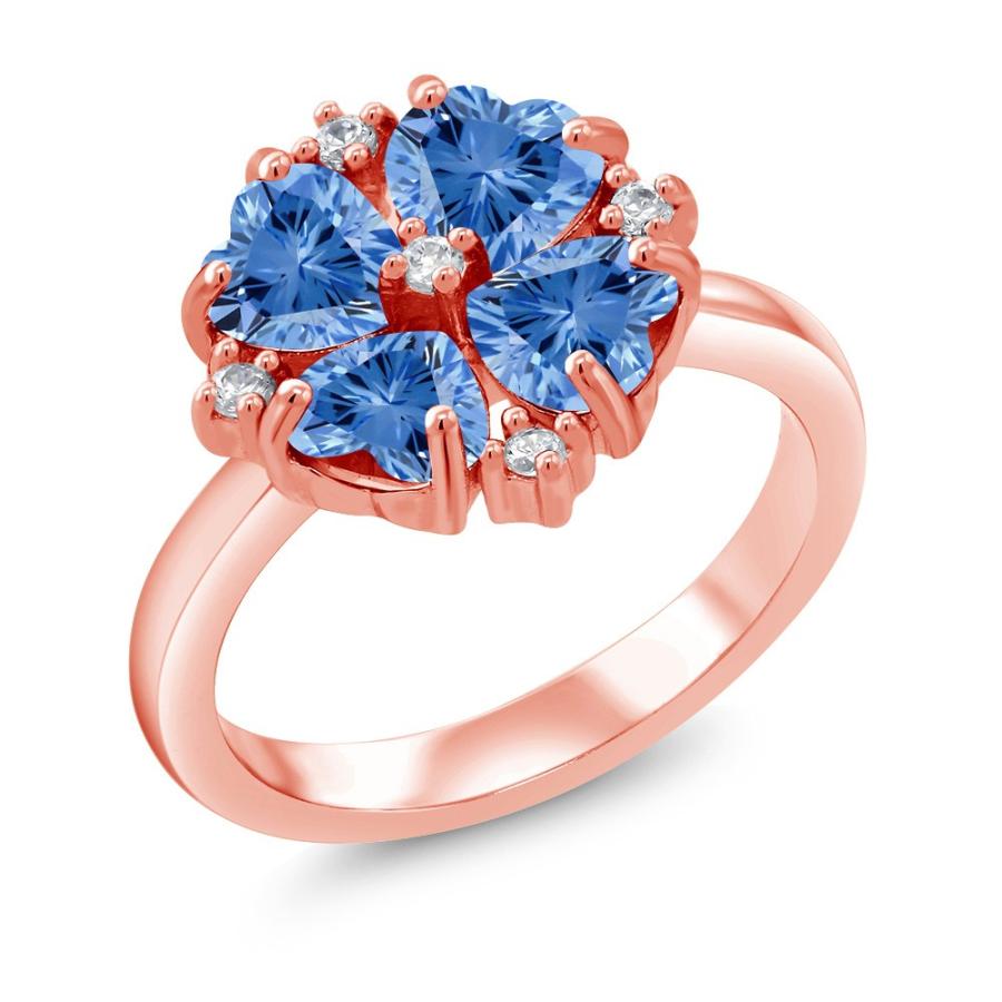 スワロフスキージルコニア (ファンシーブルー) シルバー925 ピンクゴールド 加工 指輪 リング レディース CZ 小粒 カクテル 金属アレルギー対応