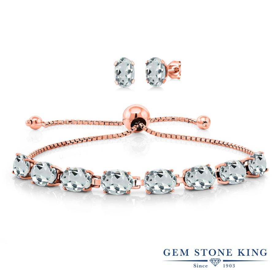 天然 アクアマリン ブレスレット ピアス セット レディース ピンクゴールド 加工 天然石 3月 誕生石 お守り 誕生日プレゼント 女性