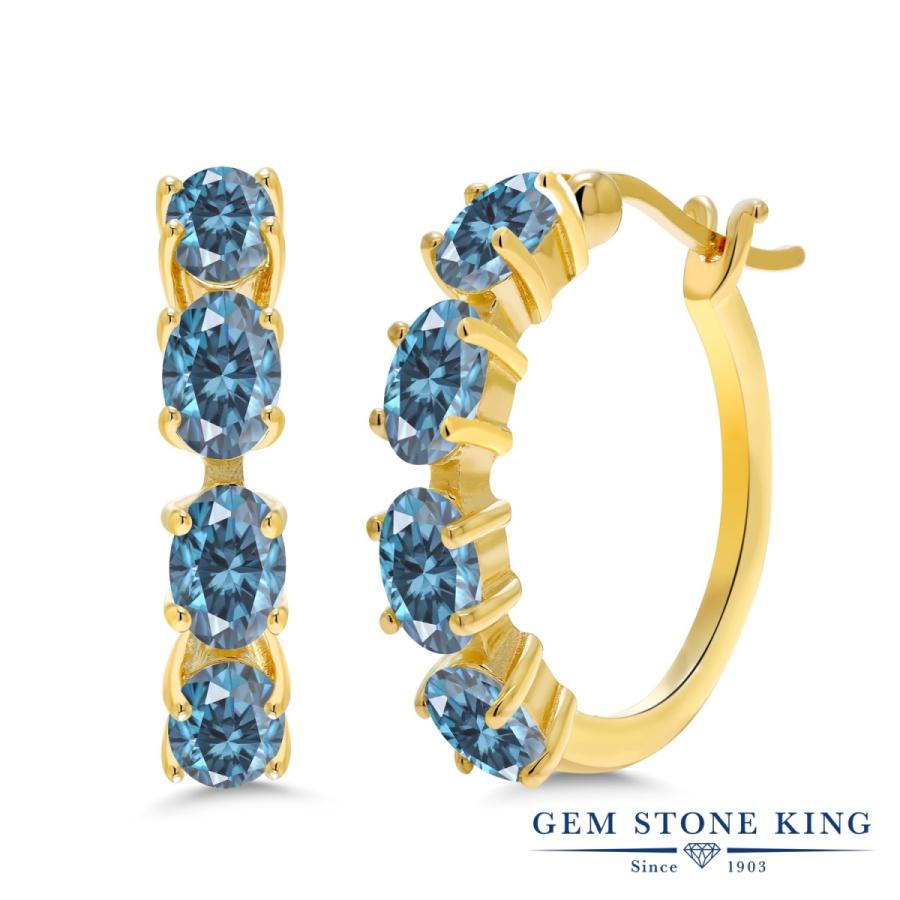 ブルー モアサナイト フープピアス レディース イエローゴールド 加工 プレゼント 女性 アレルギー対応 ブランド