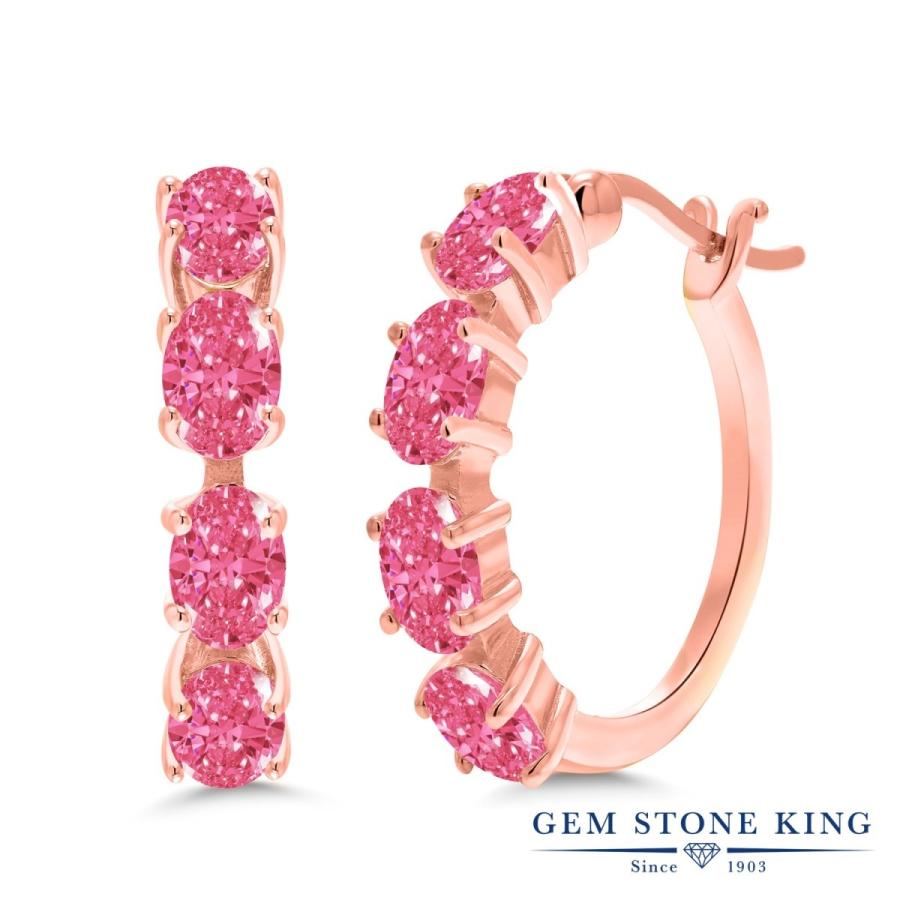 ファンシーピンク ジルコニア フープピアス レディース ピンクゴールド 加工 CZ プレゼント 女性 アレルギー対応 ブランド フープ