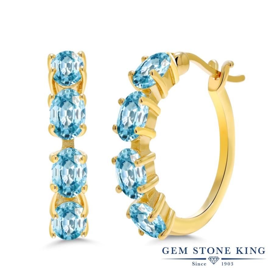 天然 ブルージルコン フープピアス レディース イエローゴールド 加工 天然石 12月 誕生石 お守り 誕生日プレゼント 女性 アレルギー対応 ブランド