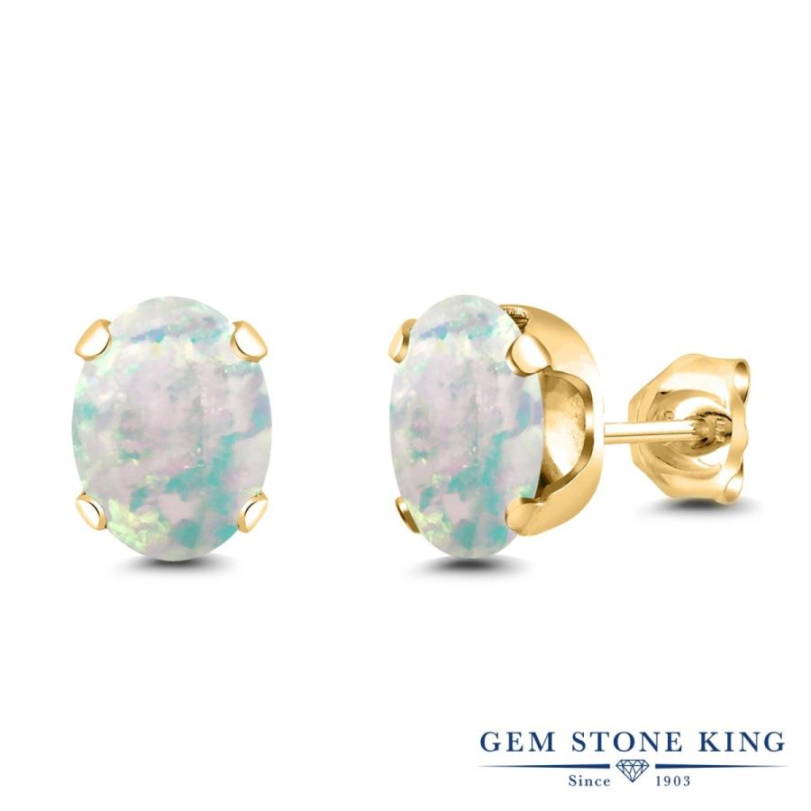 シミュレイテッド ホワイトオパール ピアス レディース イエローゴールド 加工 10月 誕生石 お守り 誕生日プレゼント 女性 アレルギー対応 ブランド