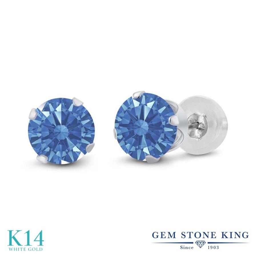 ファンシーブルー ジルコニア ピアス レディース 14金 ホワイトゴールド CZ プレゼント 女性 アレルギー対応 ブランド