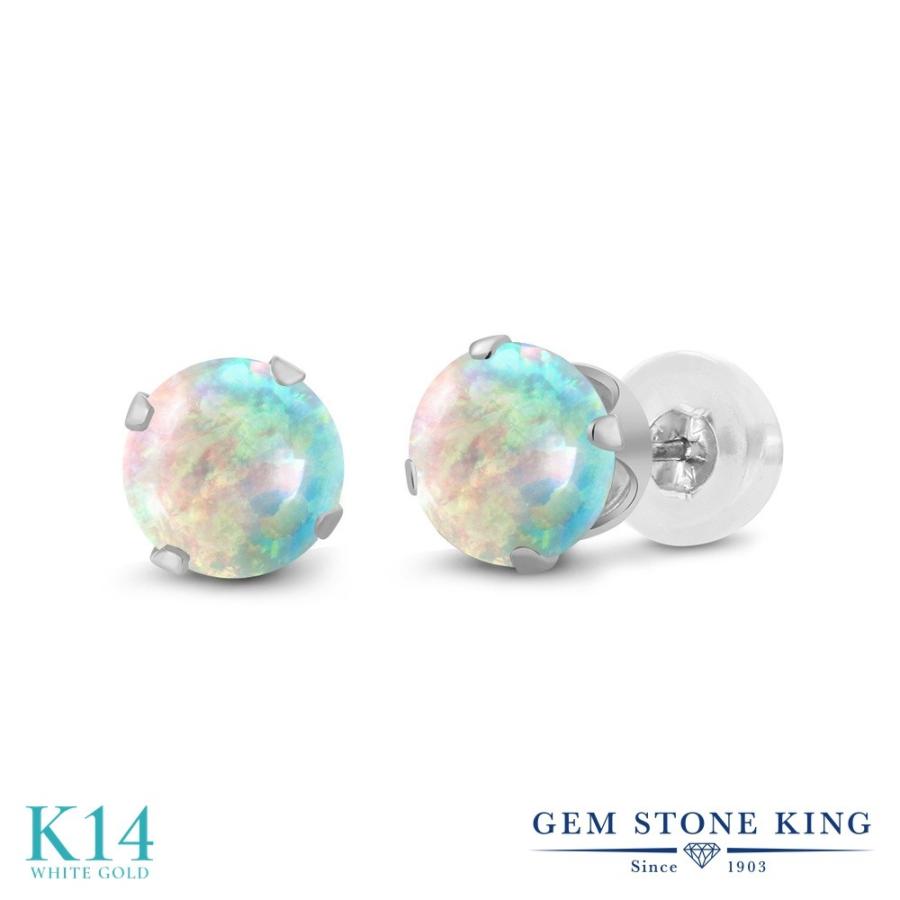 シミュレイテッド ホワイトオパール ピアス レディース 14金 ホワイトゴールド 10月 誕生石 お守り 誕生日プレゼント 女性 アレルギー対応 ブランド