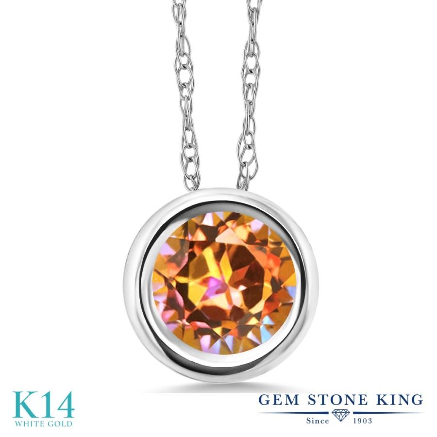 天然 ミスティック トパーズ ネックレス レディース 14金 ホワイトゴールド 天然石 お守り ブランド