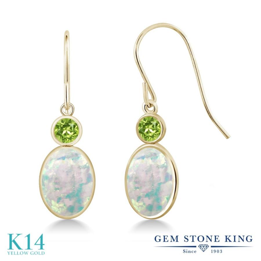 シミュレイテッド ホワイトオパール ピアス レディース 14金 イエローゴールド 10月 誕生石 お守り 誕生日プレゼント 女性 アレルギー対応 ブランド 揺れる