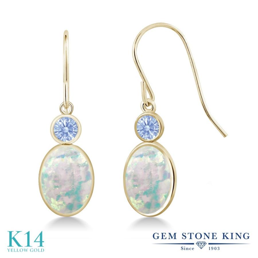 シミュレイテッド ホワイトオパール ピアス レディース 14金 イエローゴールド 10月 誕生石 お守り 誕生日プレゼント 女性 アレルギー対応 ブランド 揺れる