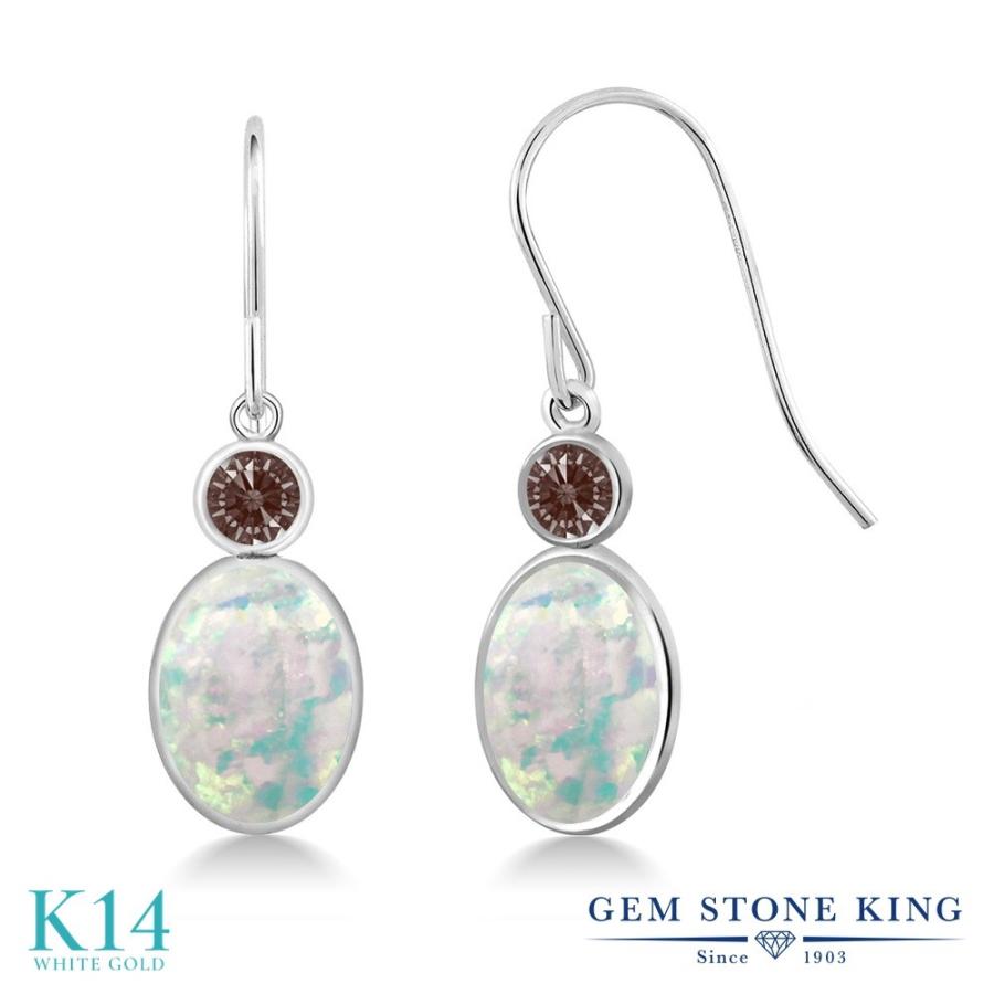 シミュレイテッド ホワイトオパール ピアス レディース 14金 ホワイトゴールド 10月 誕生石 お守り 誕生日プレゼント 女性 アレルギー対応 ブランド 揺れる