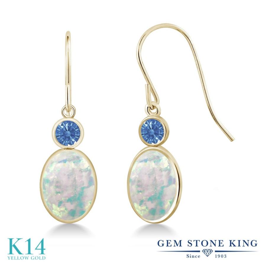 シミュレイテッド ホワイトオパール ピアス レディース 14金 イエローゴールド 10月 誕生石 お守り 誕生日プレゼント 女性 アレルギー対応 ブランド 揺れる