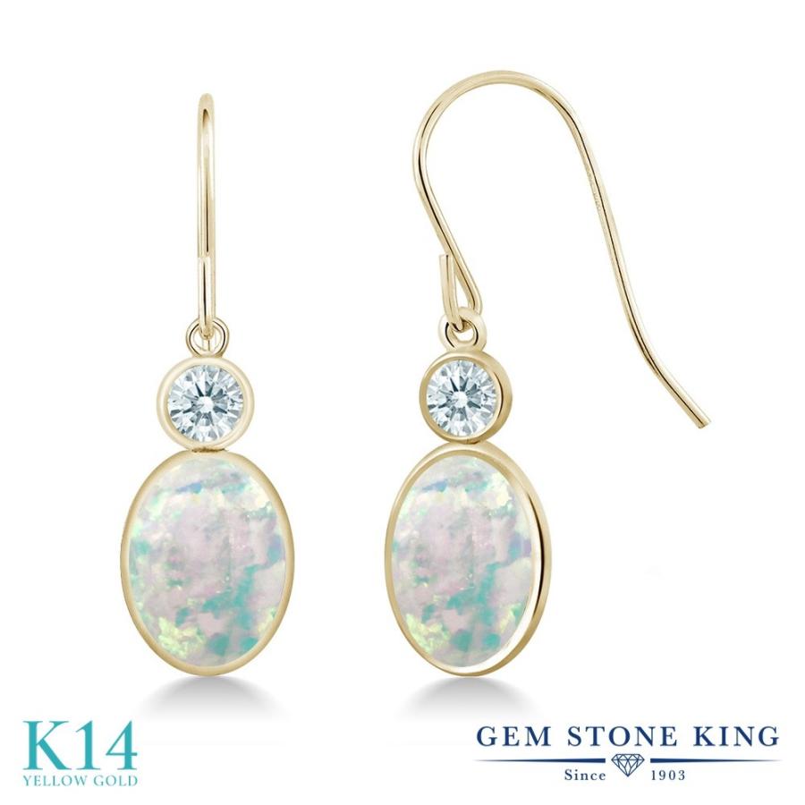 シミュレイテッド ホワイトオパール ピアス レディース 14金 イエローゴールド 10月 誕生石 お守り 誕生日プレゼント 女性 アレルギー対応 ブランド 揺れる
