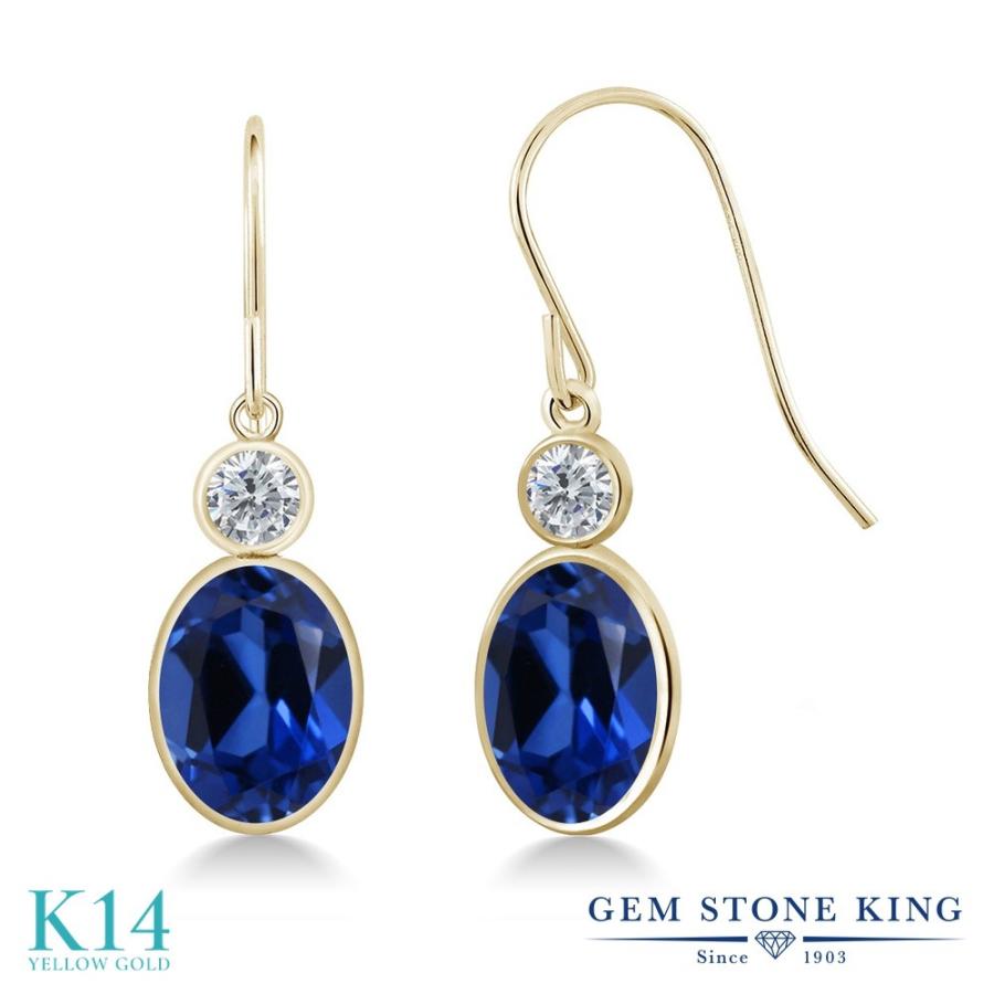 シンセティック サファイア ピアス レディース 14金 イエローゴールド 9月 誕生石 お守り 誕生日プレゼント 女性 アレルギー対応 ブランド 揺れる