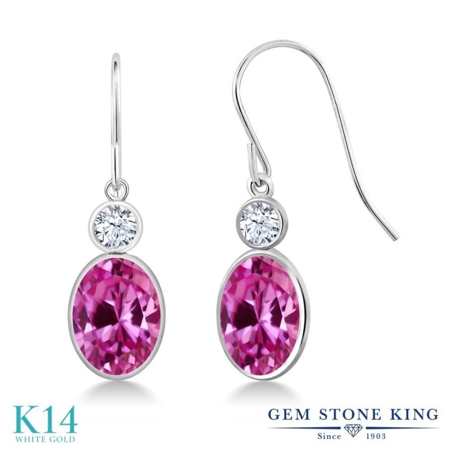 シンセティック ピンクサファイア ピアス レディース 14金 ホワイトゴールド 9月 誕生石 お守り 誕生日プレゼント 女性 アレルギー対応 ブランド 揺れる