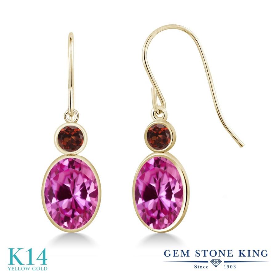 シンセティック ピンクサファイア ピアス レディース 14金 イエローゴールド 9月 誕生石 お守り 誕生日プレゼント 女性 アレルギー対応 ブランド 揺れる