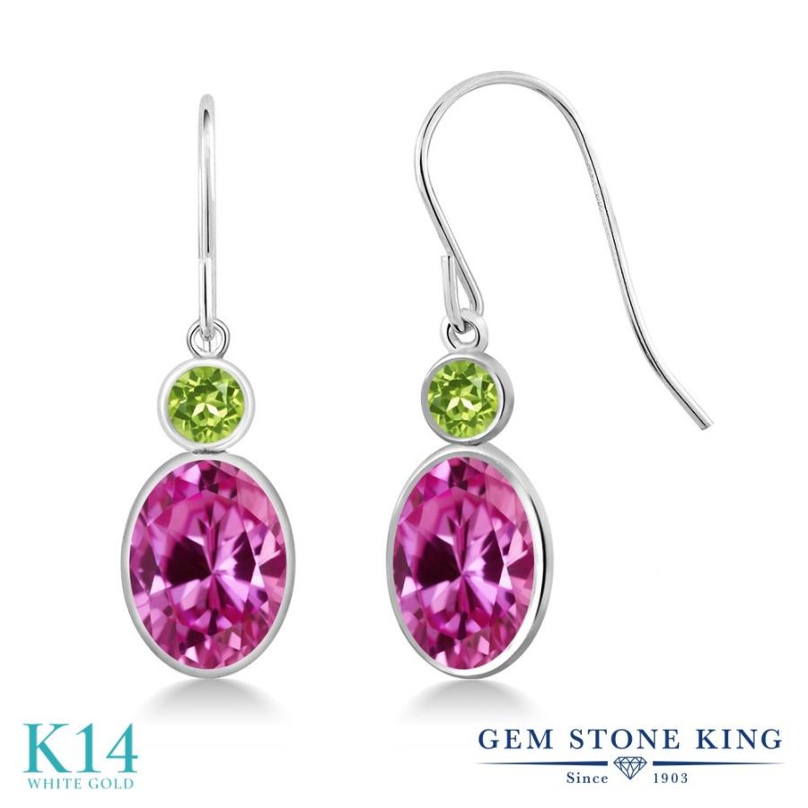 シンセティック ピンクサファイア ピアス レディース 14金 ホワイトゴールド 9月 誕生石 お守り 誕生日プレゼント 女性 アレルギー対応 ブランド 揺れる