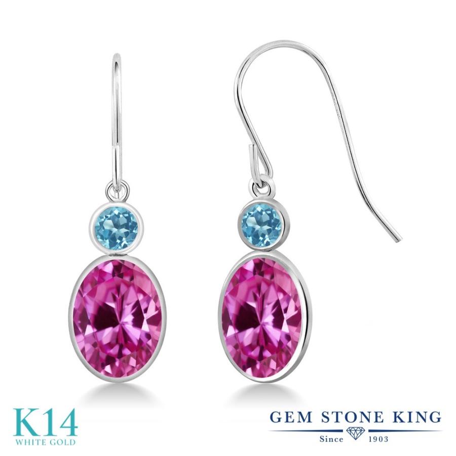 シンセティック ピンクサファイア ピアス レディース 14金 ホワイトゴールド 9月 誕生石 お守り 誕生日プレゼント 女性 アレルギー対応 ブランド 揺れる