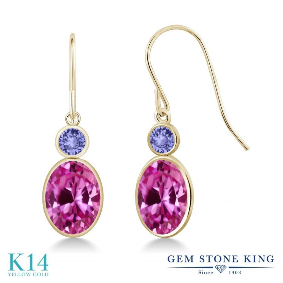 シンセティック ピンクサファイア ピアス レディース 14金 イエローゴールド 9月 誕生石 お守り 誕生日プレゼント 女性 アレルギー対応 ブランド 揺れる