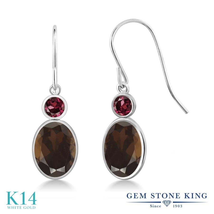 天然 スモーキークォーツ ピアス レディース 14金 ホワイトゴールド 天然石 お守り アレルギー対応 ブランド 揺れる