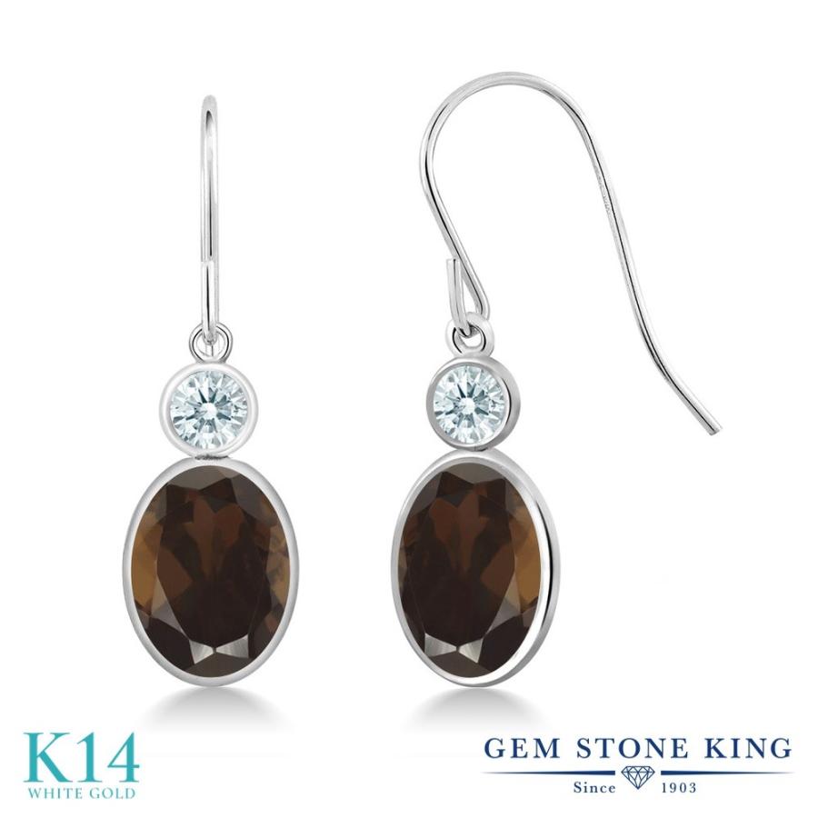 天然 スモーキークォーツ ピアス レディース 14金 ホワイトゴールド 天然石 お守り アレルギー対応 ブランド 揺れる