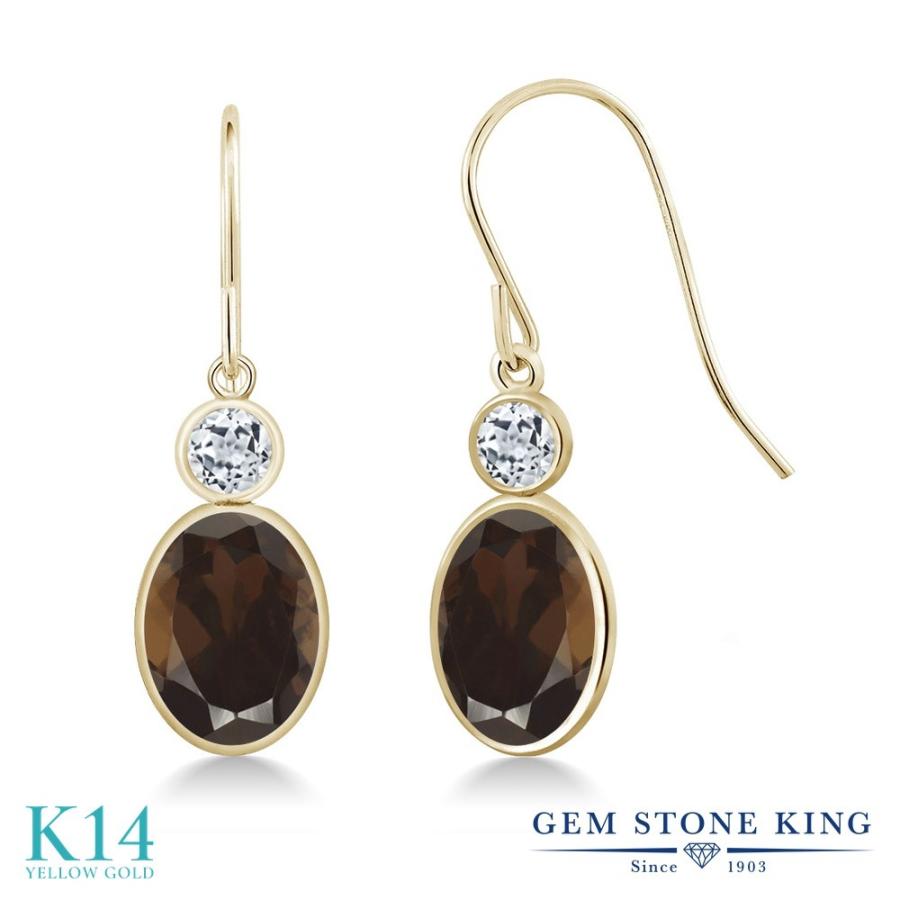 天然 スモーキークォーツ ピアス レディース 14金 イエローゴールド 天然石 お守り アレルギー対応 ブランド 揺れる