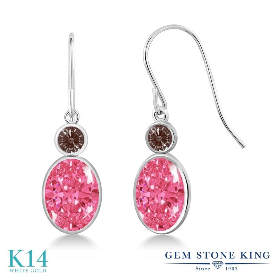 ファンシーピンク ジルコニア ピアス レディース 14金 ホワイト