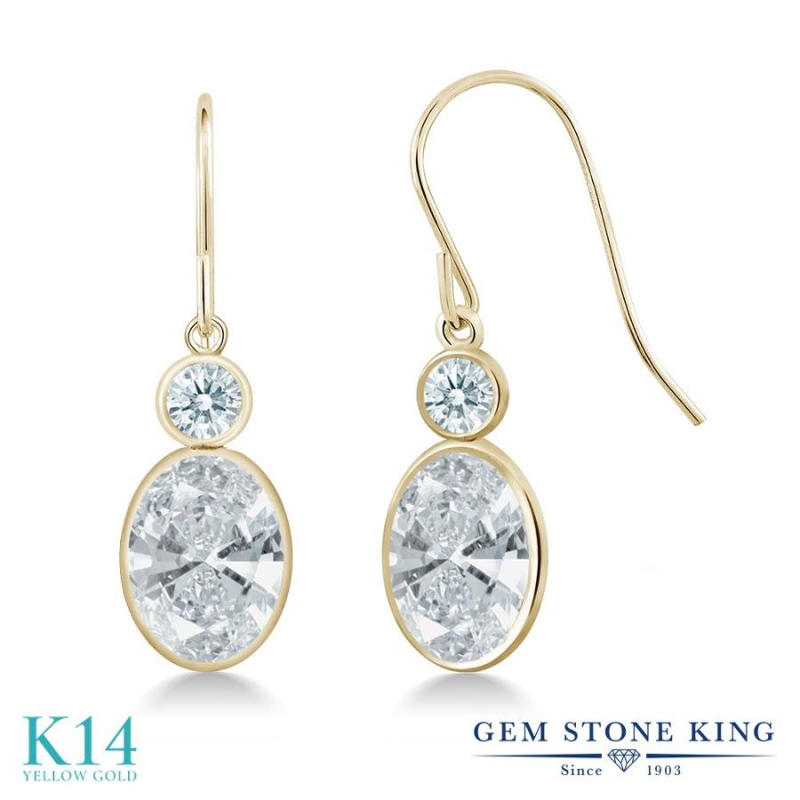 ホワイト ジルコニア ピアス レディース 14金 イエローゴールド CZ プレゼント 女性 アレルギー対応 ブランド 揺れる