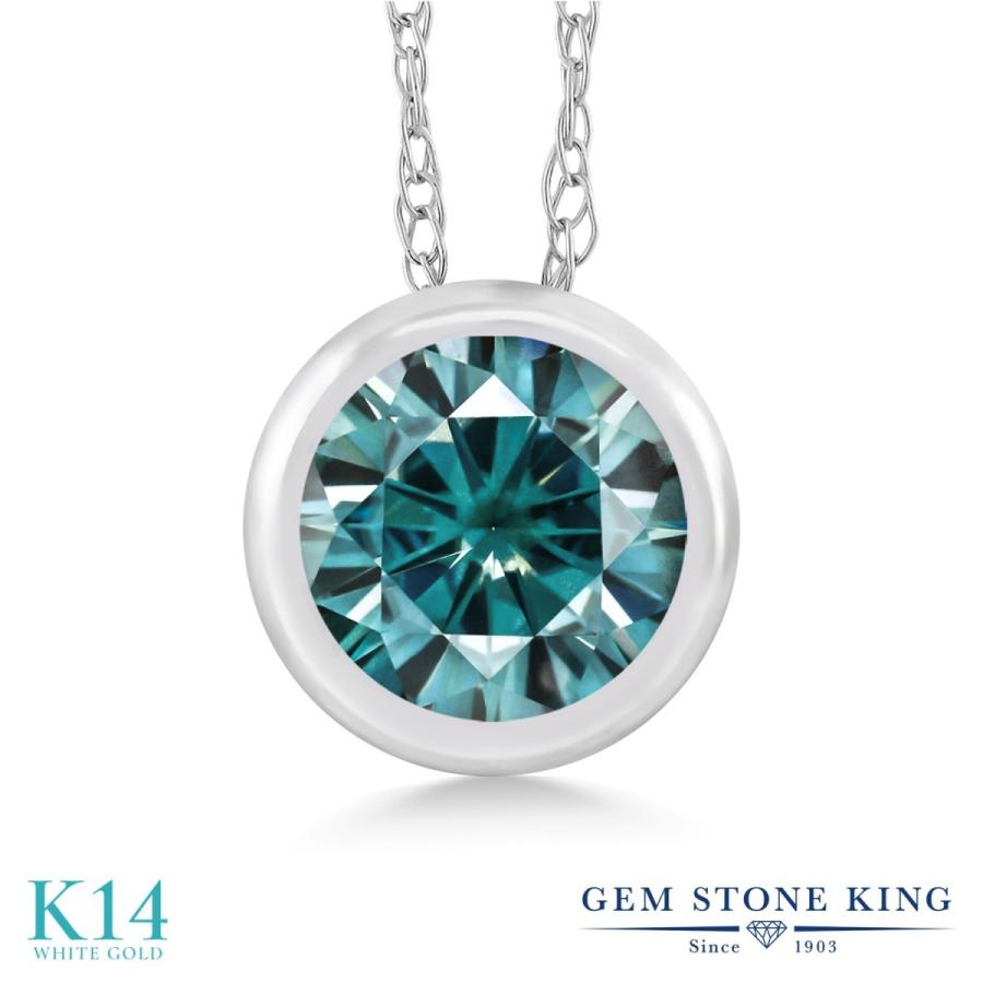 ブルー モアサナイト ネックレス レディース 14金 ホワイトゴールド プレゼント 女性 ブランド