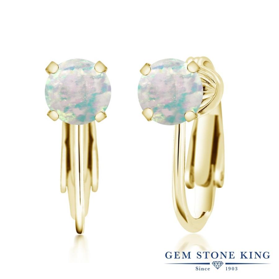 シミュレイテッド ホワイトオパール イヤリング レディース ノンホールピアス イエローゴールド 加工 10月 誕生石 お守り 誕生日プレゼント 女性 40代 50代