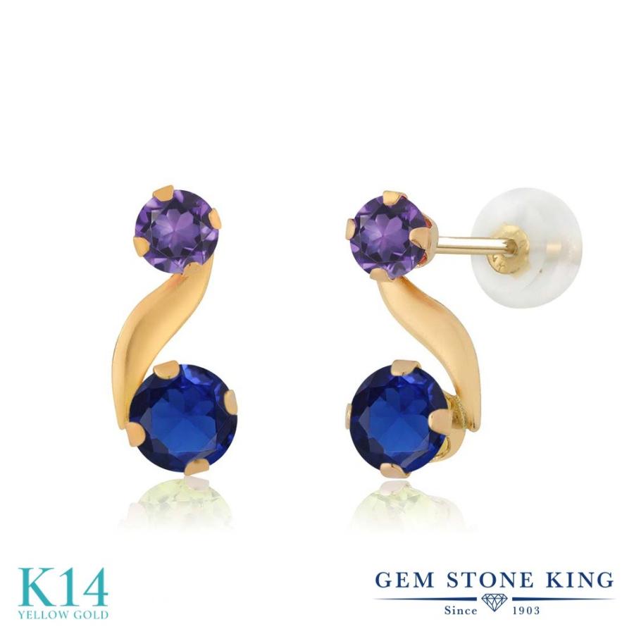シンセティック サファイア ピアス レディース 14金 イエローゴールド 9月 誕生石 お守り 誕生日プレゼント 女性 アレルギー対応 ブランド
