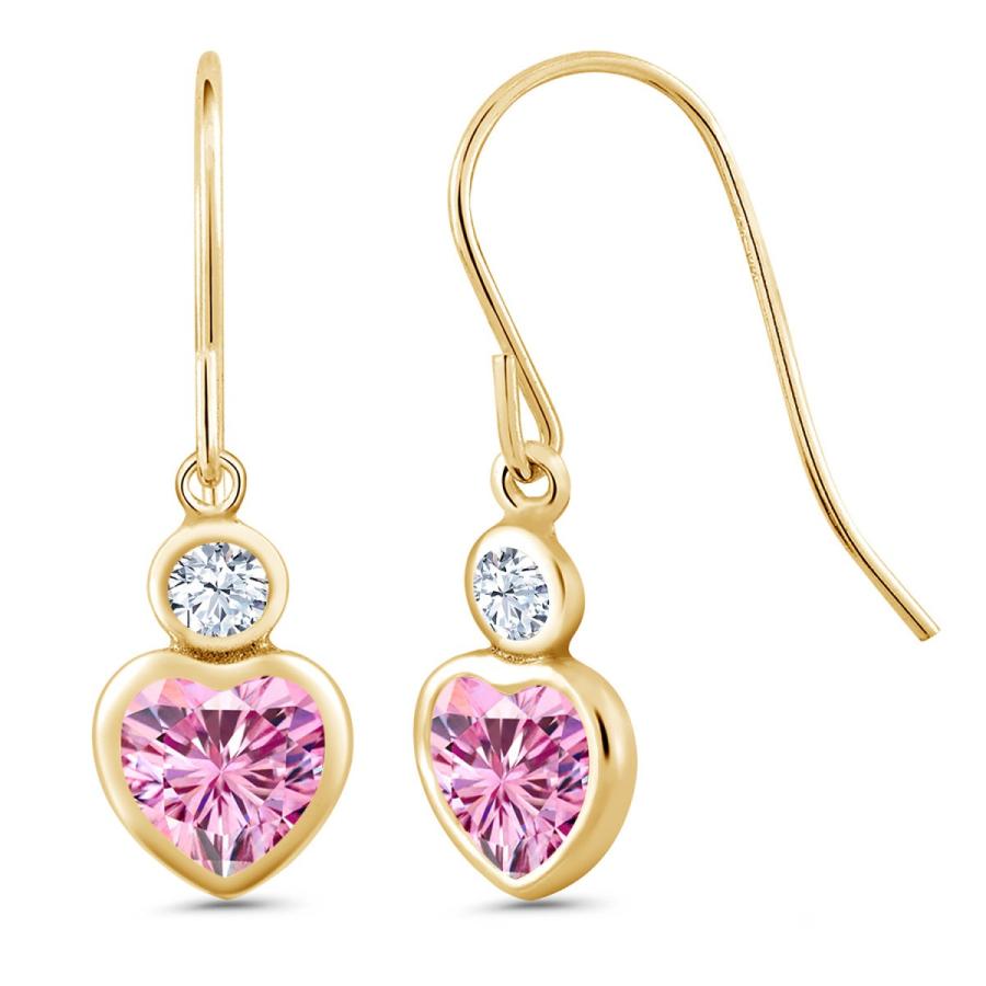 ピンク モアッサナイト Charles & Colvard 合成ホワイトサファイア 14金 イエローゴールド ピアス 小粒