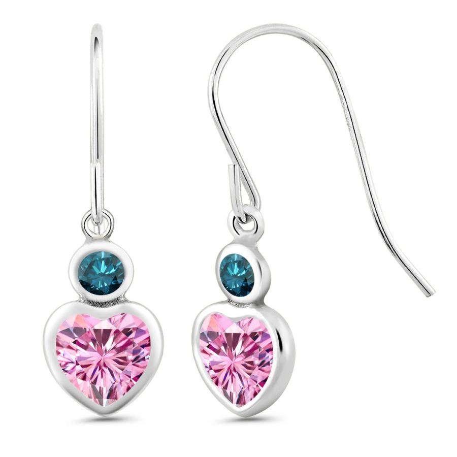 ピンク モアッサナイト Charles & Colvard 天然 ブルーダイヤモンド 14金 ホワイトゴールド ピアス 小粒