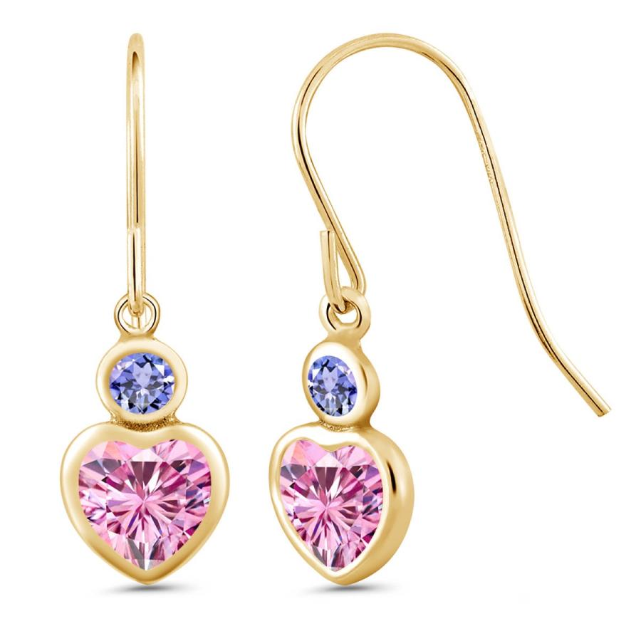 ピンク モアッサナイト Charles & Colvard 天然石 タンザナイト 14金 イエローゴールド ピアス 小粒