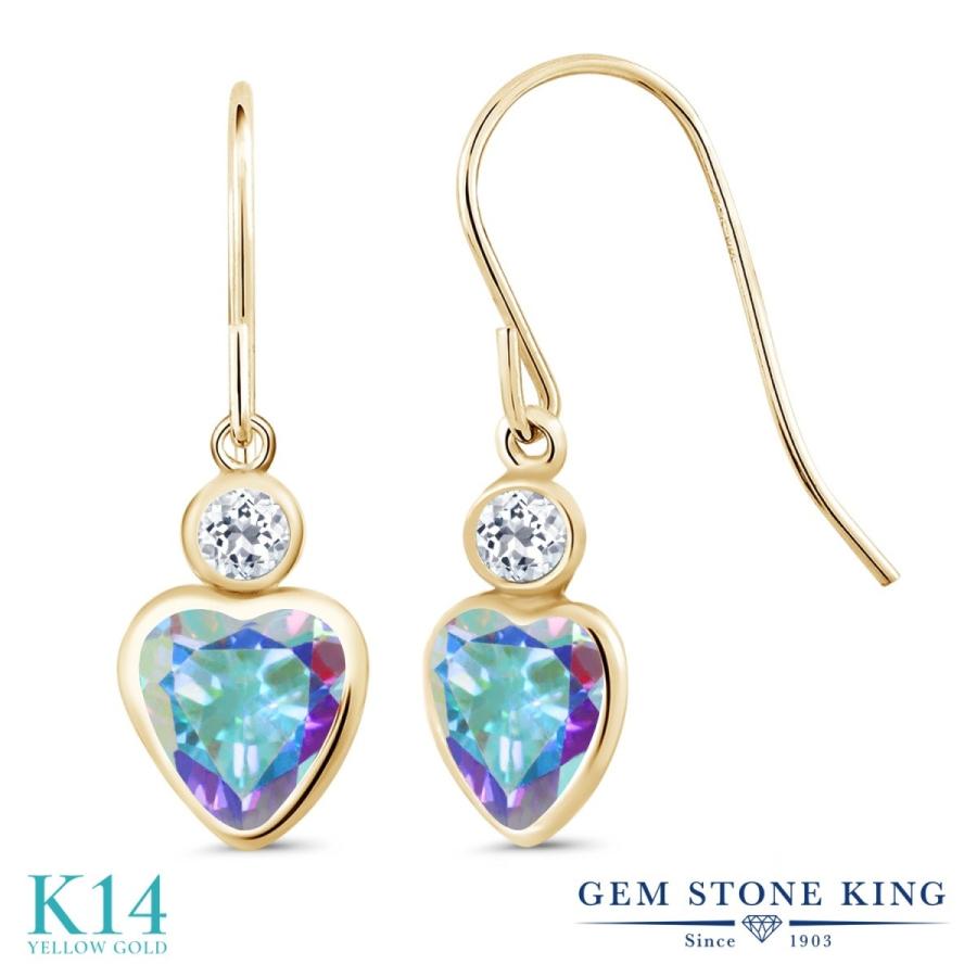 天然 ミスティック トパーズ ピアス レディース 14金 イエローゴールド 天然石 お守り アレルギー対応 ブランド 揺れる