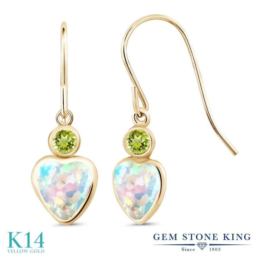 シミュレイテッド ホワイトオパール ピアス レディース 14金 イエローゴールド 10月 誕生石 お守り 誕生日プレゼント 女性 アレルギー対応 ブランド 揺れる