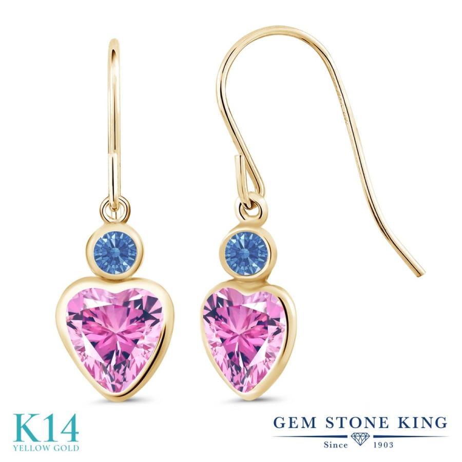 ピンク ジルコニア ピアス レディース 14金 イエローゴールド CZ プレゼント 女性 アレルギー対応 ブランド 揺れる