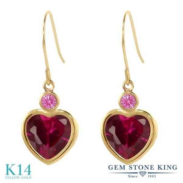 シンセティック ルビー ピアス レディース 14金 イエローゴールド 7月 誕生石 お守り 誕生日プレゼント 女性 アレルギー対応 ブランド 揺れる
