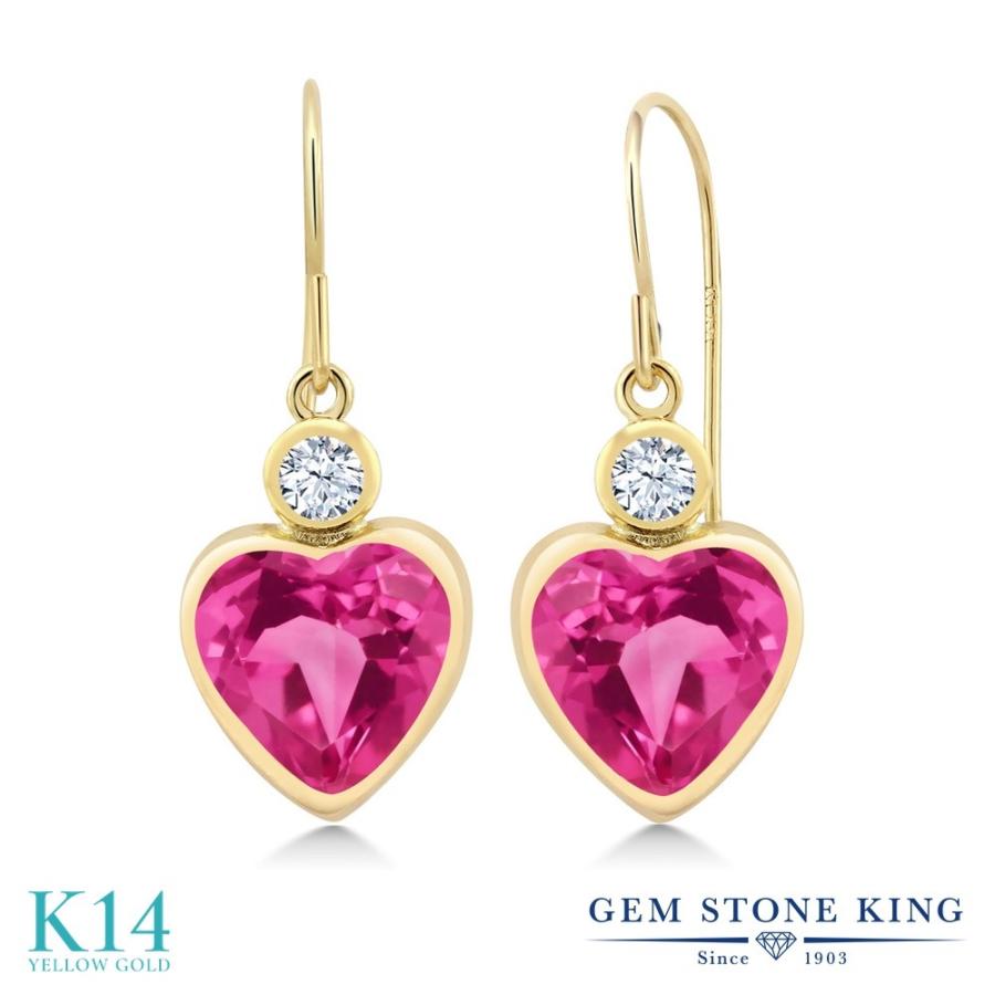 シンセティック ピンクサファイア ピアス レディース 14金 イエローゴールド 9月 誕生石 お守り 誕生日プレゼント 女性 アレルギー対応 ブランド 揺れる